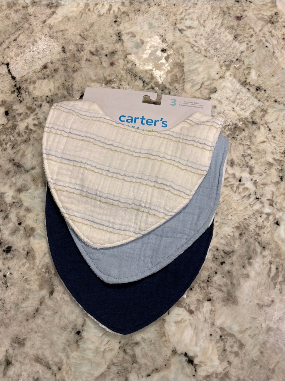 Carter's 3-Pack Bandana Bibs - White, Light Blue, Navy